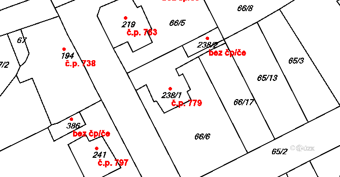 Rudná 779 na parcele st. 238/1 v KÚ Hořelice, Katastrální mapa