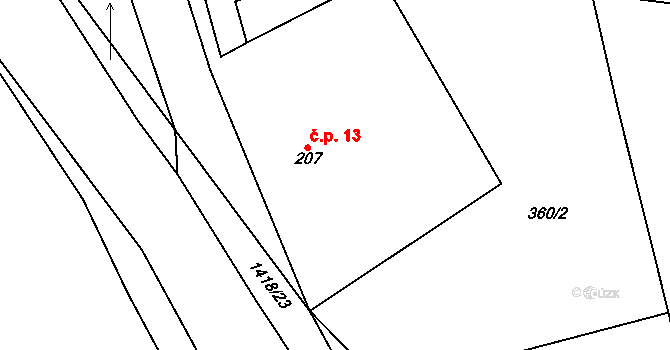 Javorná 13, Čachrov na parcele st. 207 v KÚ Javorná na Šumavě, Katastrální mapa