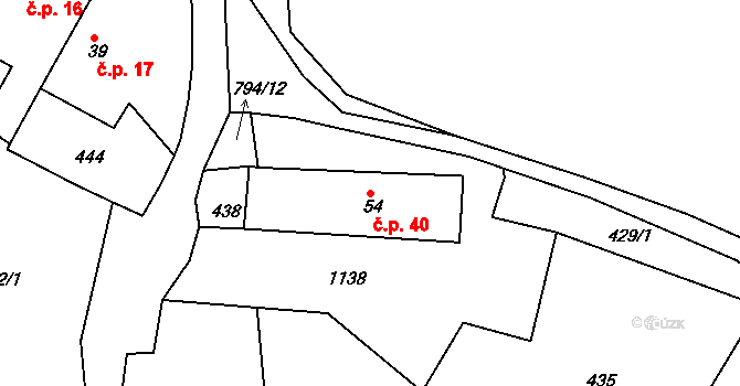 Plískov 40 na parcele st. 54 v KÚ Plískov, Katastrální mapa