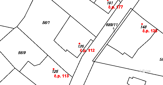 Trnová 112 na parcele st. 126 v KÚ Trnová u Plzně, Katastrální mapa