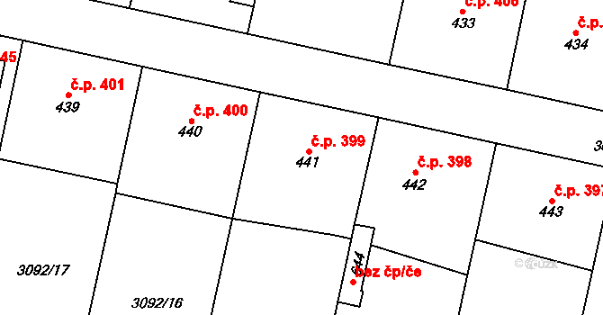 Lysice 399 na parcele st. 441 v KÚ Lysice, Katastrální mapa