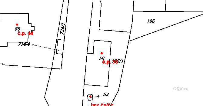 Ochoz u Tišnova 39 na parcele st. 56 v KÚ Ochoz u Tišnova, Katastrální mapa