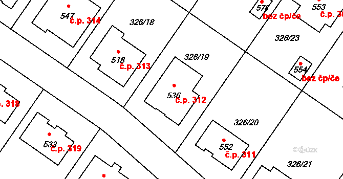 Dukovany 312 na parcele st. 536 v KÚ Dukovany, Katastrální mapa