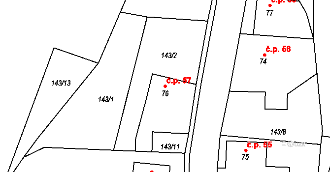 Veleboř 57, Klopina na parcele st. 76 v KÚ Veleboř, Katastrální mapa