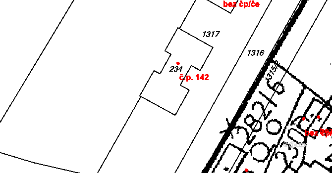Vlkaneč 142 na parcele st. 234 v KÚ Vlkaneč, Katastrální mapa