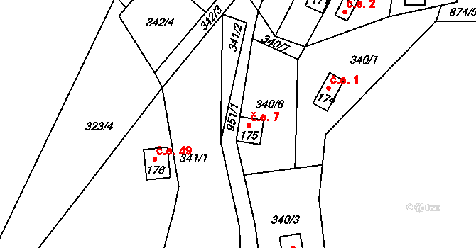 Skryje 7 na parcele st. 175 v KÚ Skryje nad Berounkou, Katastrální mapa
