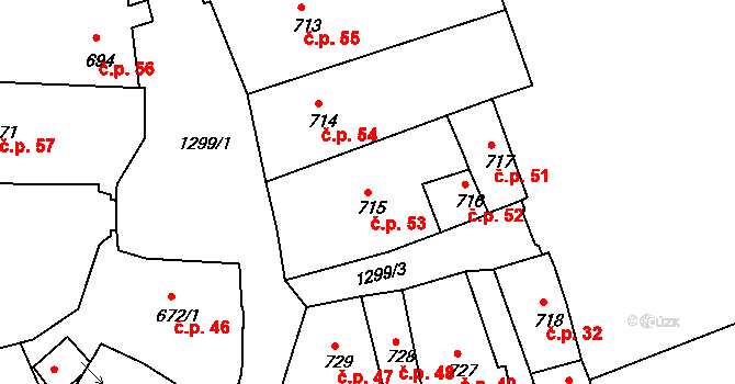 Latrán 53, Český Krumlov na parcele st. 715 v KÚ Český Krumlov, Katastrální mapa