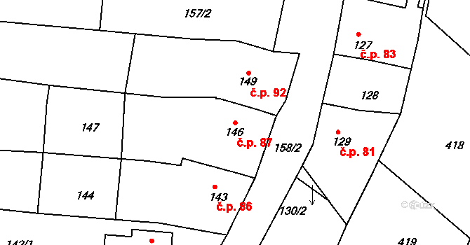 Chlum 87, Křemže na parcele st. 146 v KÚ Chlum u Křemže, Katastrální mapa