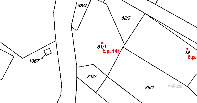 Horní Ves 141 na parcele st. 81/1 v KÚ Horní Ves, Katastrální mapa