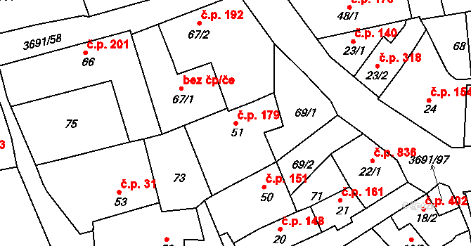 Žirovnice 179 na parcele st. 51 v KÚ Žirovnice, Katastrální mapa