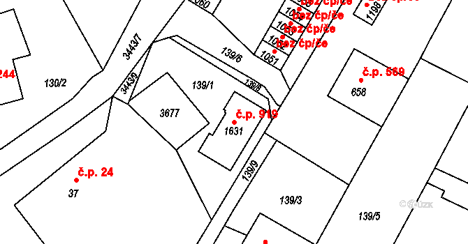 Rtyně v Podkrkonoší 919 na parcele st. 1631 v KÚ Rtyně v Podkrkonoší, Katastrální mapa