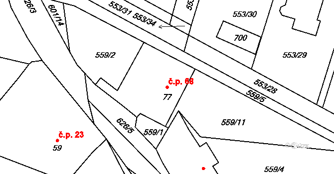 Chocenice 68 na parcele st. 77 v KÚ Chocenice, Katastrální mapa