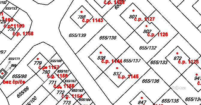 Květnice 1144 na parcele st. 838 v KÚ Květnice, Katastrální mapa