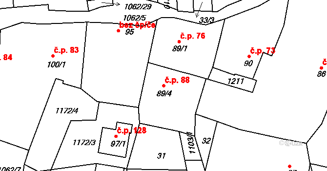 Herálec 88 na parcele st. 89/4 v KÚ Herálec, Katastrální mapa