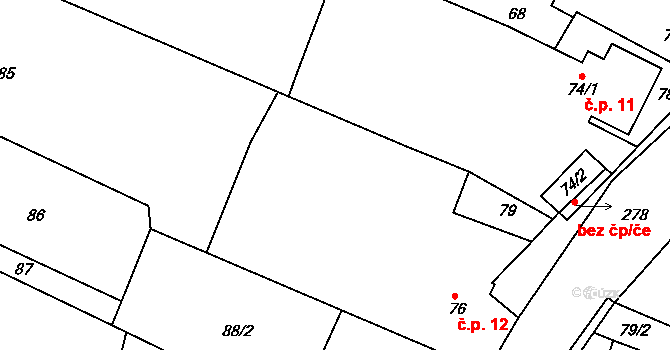 Uhelná Příbram 12 na parcele st. 76 v KÚ Uhelná Příbram, Katastrální mapa