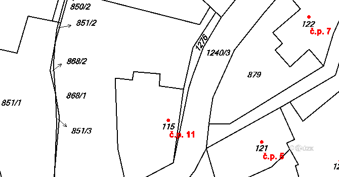 Masty 11, Bílý Újezd na parcele st. 115 v KÚ Masty, Katastrální mapa
