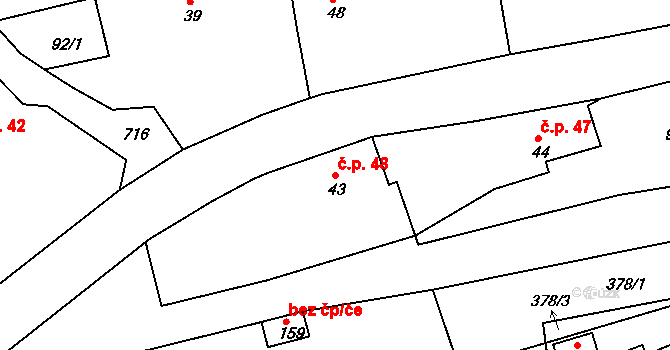 Lipovka 48, Rychnov nad Kněžnou na parcele st. 43 v KÚ Lipovka u Rychnova nad Kněžnou, Katastrální mapa