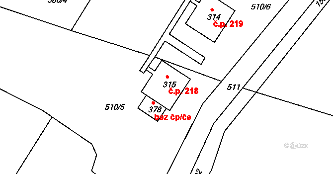 Srbská Kamenice 218 na parcele st. 315 v KÚ Srbská Kamenice, Katastrální mapa