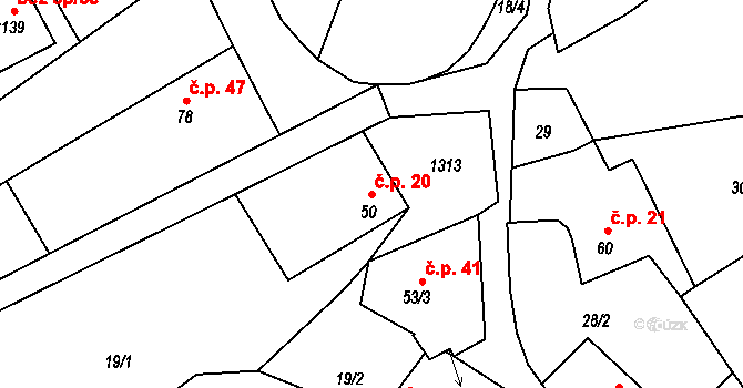 Cvrčovice 20, Zdounky na parcele st. 50 v KÚ Cvrčovice u Zdounek, Katastrální mapa