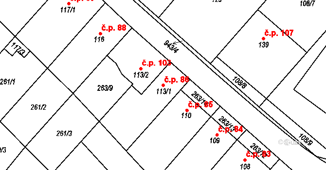 Hlinsko pod Hostýnem 86, Bystřice pod Hostýnem na parcele st. 113/1 v KÚ Hlinsko pod Hostýnem, Katastrální mapa