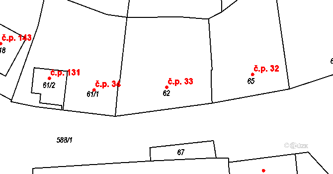 Tučapy 33, Holešov na parcele st. 62 v KÚ Tučapy u Holešova, Katastrální mapa
