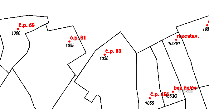 Plumlov 63 na parcele st. 1056 v KÚ Plumlov, Katastrální mapa