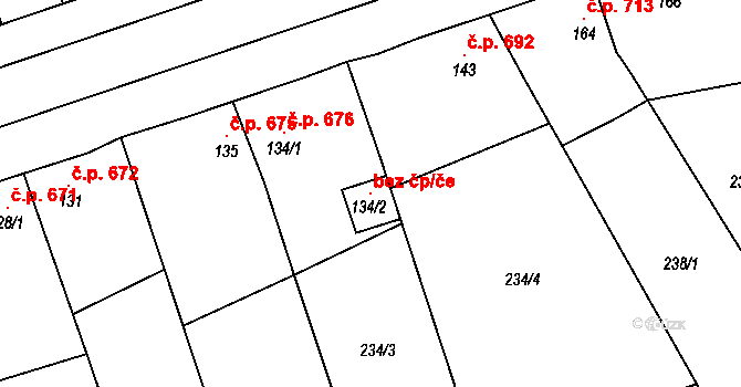 Rudná 105752061 na parcele st. 134/2 v KÚ Hořelice, Katastrální mapa