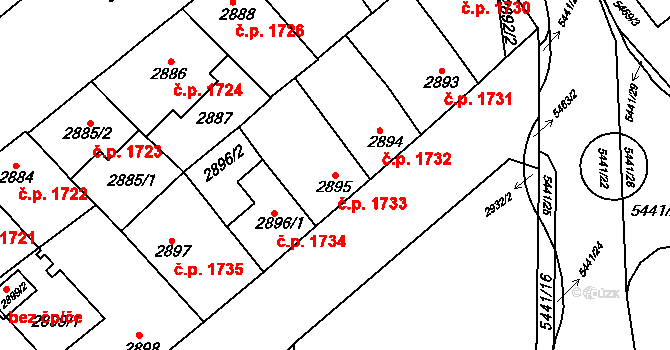 Znojmo 1733 na parcele st. 2895 v KÚ Znojmo-město, Katastrální mapa