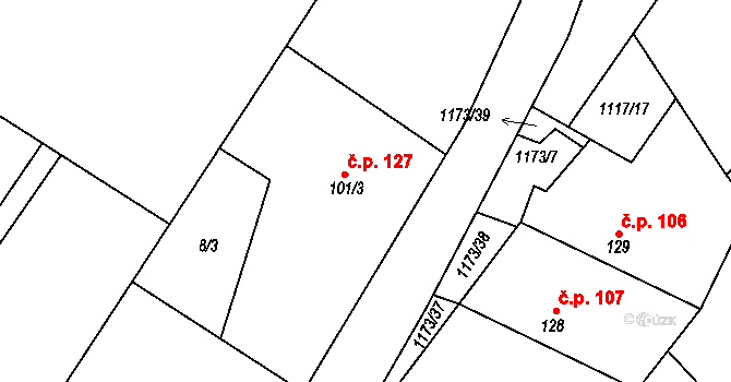 Jíkev 127 na parcele st. 101/3 v KÚ Jíkev, Katastrální mapa