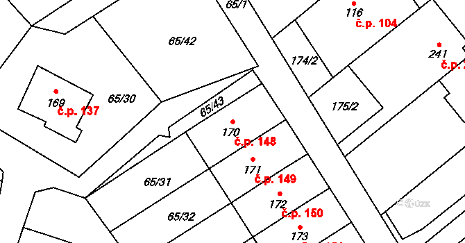 Přerov XI-Vinary 148, Přerov na parcele st. 170 v KÚ Vinary u Přerova, Katastrální mapa