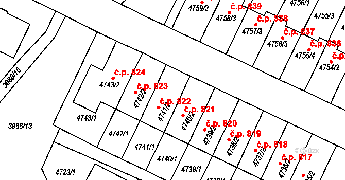 Žižkov 822, Kutná Hora na parcele st. 4741/2 v KÚ Kutná Hora, Katastrální mapa