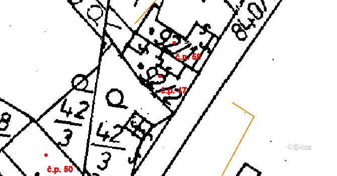 Vlkaneč 47 na parcele st. 92/2 v KÚ Vlkaneč, Katastrální mapa