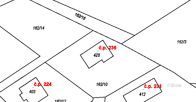 Bordovice 236 na parcele st. 428 v KÚ Bordovice, Katastrální mapa