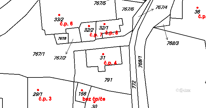 Boč 4, Stráž nad Ohří na parcele st. 31 v KÚ Boč, Katastrální mapa
