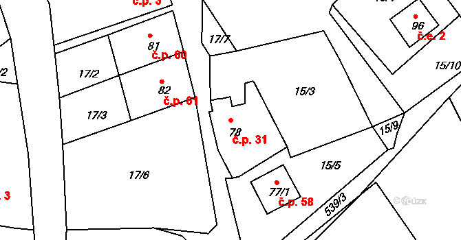 Pstruží 31, Merklín na parcele st. 78 v KÚ Pstruží u Merklína, Katastrální mapa