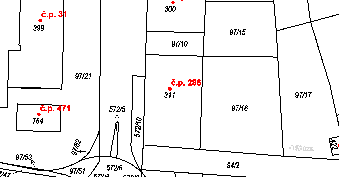 Železná Ruda 286 na parcele st. 311 v KÚ Železná Ruda, Katastrální mapa