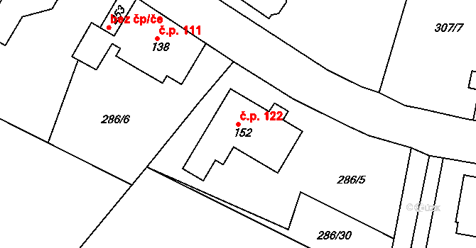Jenišovice 122 na parcele st. 152 v KÚ Jenišovice u Jablonce nad Nisou, Katastrální mapa