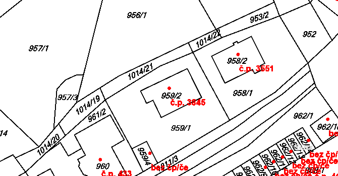 Mšeno nad Nisou 3845, Jablonec nad Nisou na parcele st. 959/2 v KÚ Mšeno nad Nisou, Katastrální mapa