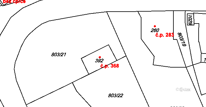 Kokonín 368, Jablonec nad Nisou na parcele st. 392 v KÚ Kokonín, Katastrální mapa