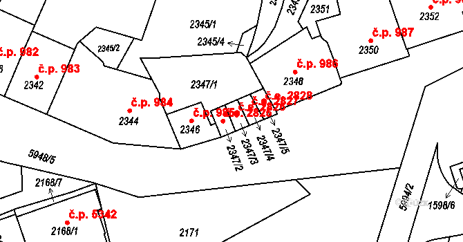 Jihlava 2826 na parcele st. 2347/3 v KÚ Jihlava, Katastrální mapa