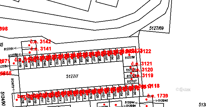 Jihlava 3126 na parcele st. 5127/36 v KÚ Jihlava, Katastrální mapa