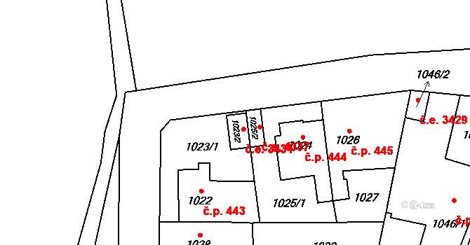 Jihlava 3431 na parcele st. 1023/2 v KÚ Jihlava, Katastrální mapa