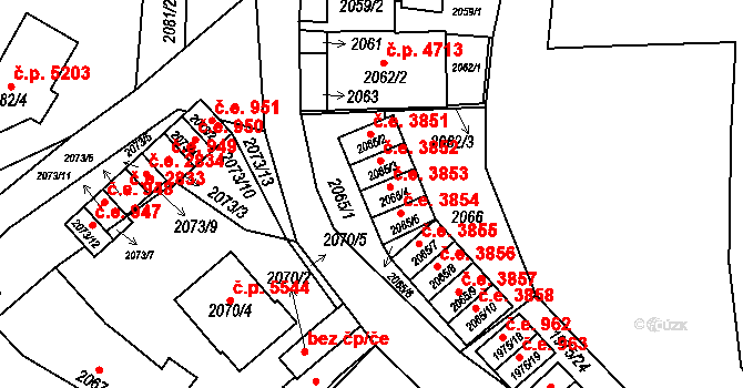 Jihlava 3853 na parcele st. 2065/4 v KÚ Jihlava, Katastrální mapa