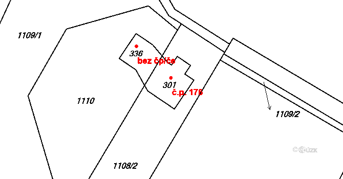 Guty 176, Třinec na parcele st. 301 v KÚ Guty, Katastrální mapa