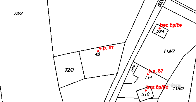 Lounín 17, Tmaň na parcele st. 43 v KÚ Lounín, Katastrální mapa