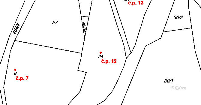 Husinec 12 na parcele st. 24 v KÚ Husinec u Řeže, Katastrální mapa