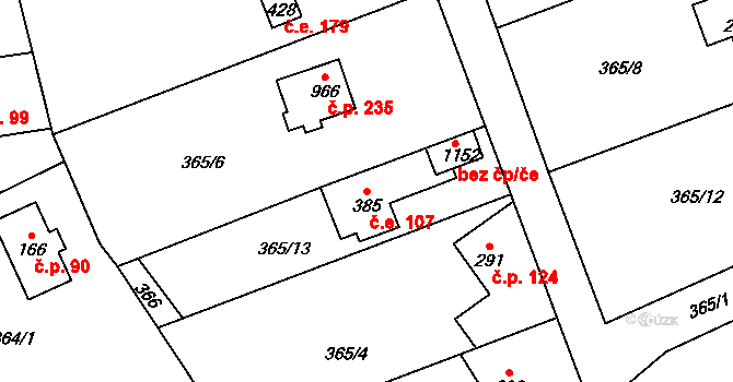 Kamenný Přívoz 107 na parcele st. 385 v KÚ Kamenný Přívoz, Katastrální mapa