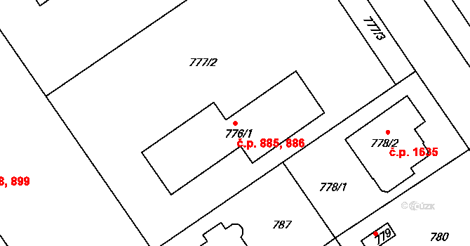 Roztoky 885,886 na parcele st. 776/1 v KÚ Roztoky u Prahy, Katastrální mapa
