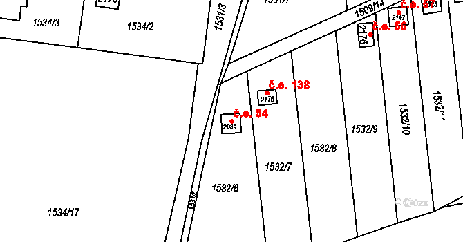 Tišnov 54 na parcele st. 2089 v KÚ Tišnov, Katastrální mapa