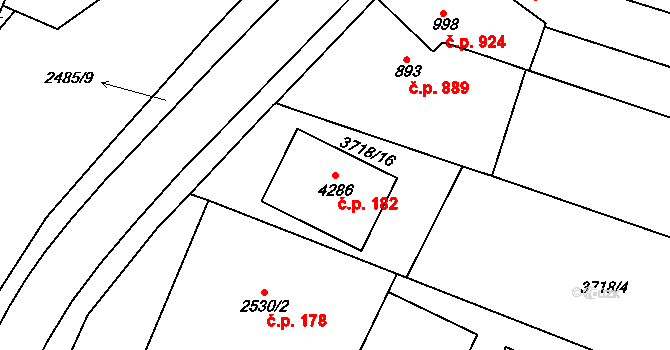 Kyjov 182 na parcele st. 4286 v KÚ Kyjov, Katastrální mapa